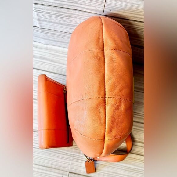 07-Coach 43723 Kristin Top Handle Peach Leather Shoulder Bag and Wallet Set - Picture 5 of 12